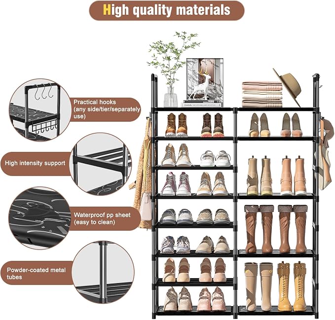 OYREL Shoe Rack Organizer 8 Tiers, Tall Shoe Racks Shelf Storage, 26-32 Pairs - Image 4