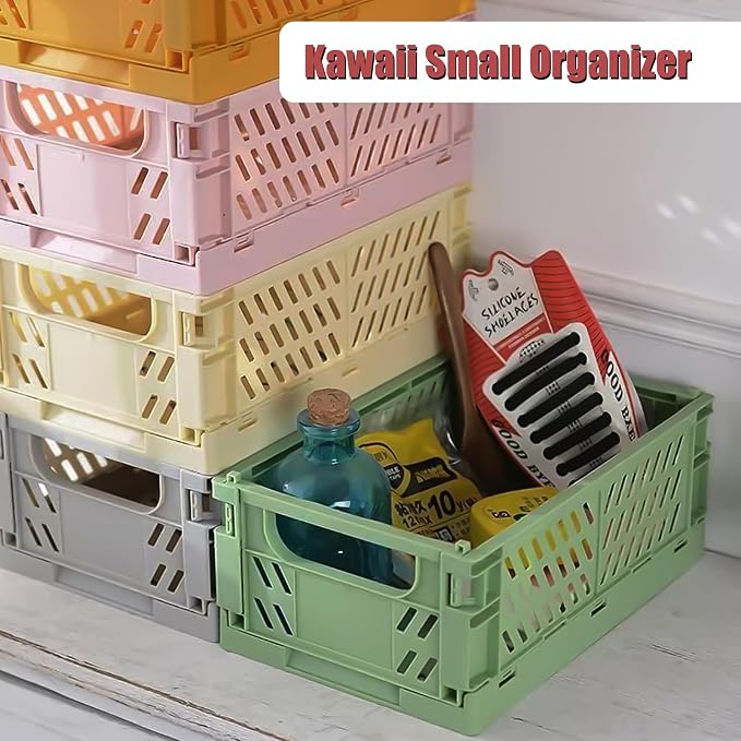 Pastel Plastic Storage Baskets 2 Pack, Collapsible Crates - Image 7