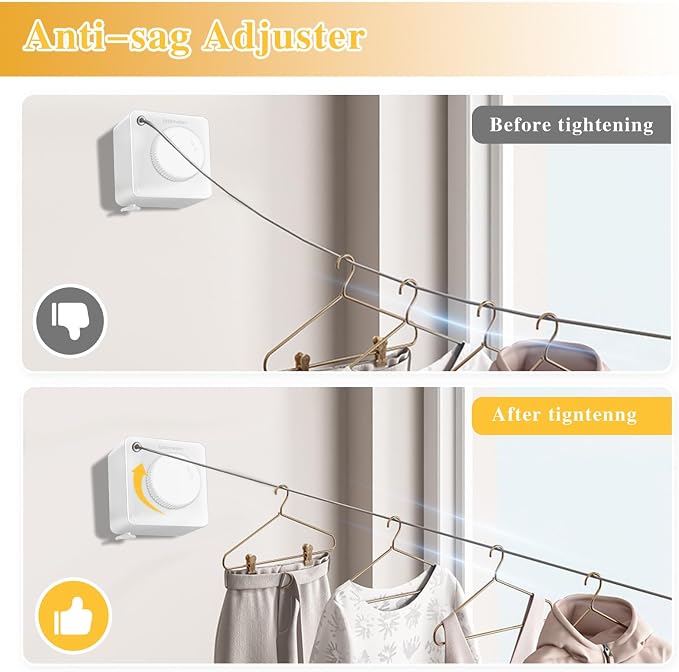 Retractable Clothesline Indoor, Non-Sagging Outdoor Clothes Line retracting - Image 3