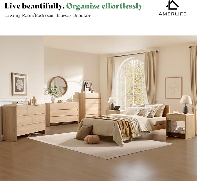 AMERLIFE 6 Drawer Dresser for Bedroom, Anti-Tip Kit, Wood Cabinet Organizer for - Image 9