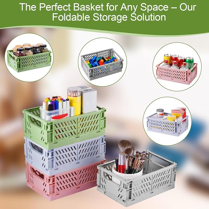 4-Pack Small Pastel Plastic Storage Baskets, Collapsible Crates - Image 5