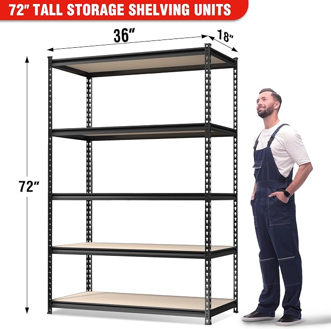 WORKPRO 4000LBS Storage Shelves, 5-Tier Metal Shelving Unit, Adjustable Garage - Image 3