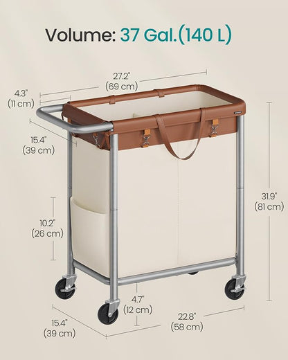 SONGMICS Laundry Basket with Wheels, 2-Section Rolling Laundry Hamper, 37 - Image 5