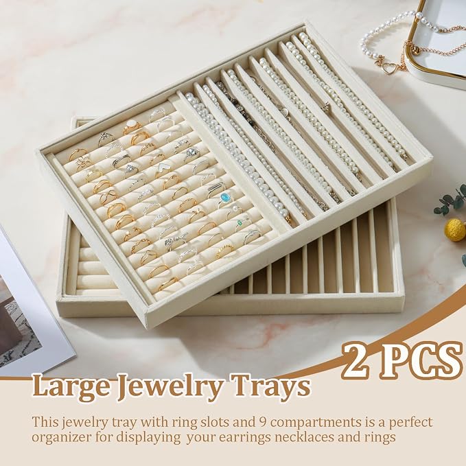 Large Velvet Jewelry Tray 2 Pack Stackable Jewelry Display Drawer Inserts Trays - Image 2