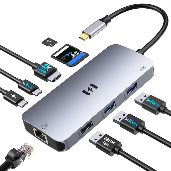 USB C Adapters for MacBook Pro/Air, Selore 9 in 1 USB C Hub by SeloreS-Global