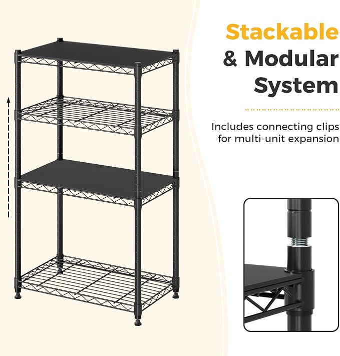 NEWBULIG 4-Tier Wire Storage Shelves, 200 lbs Heavy Duty Steel Rack, tool-free - Image 7