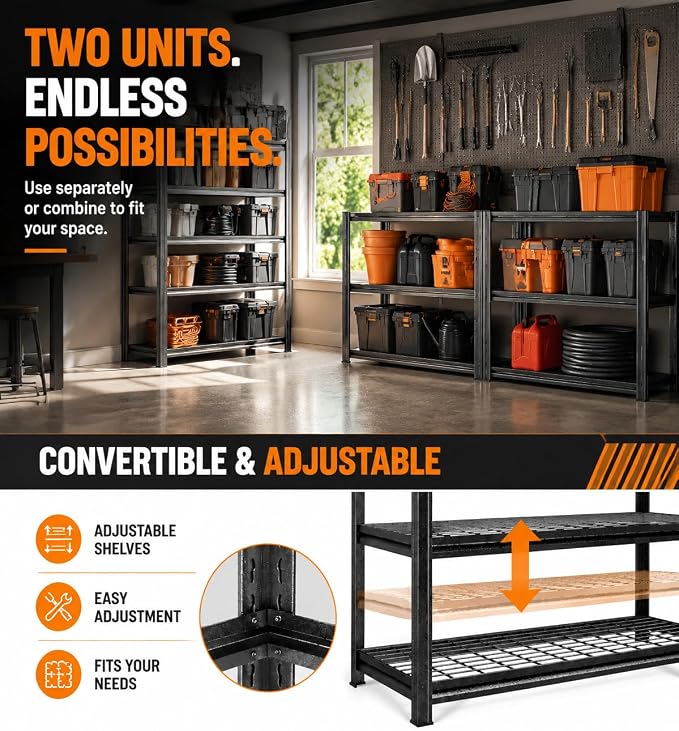 PRESTELION Garage Shelving 3000LBS Garage Storage Shelves 5-Tier Heavy Duty - Image 9