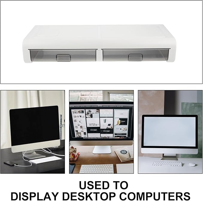 Monitor Riser Stand with Transparent Black Drawer Sturdy Computer Holder Desk - Image 3