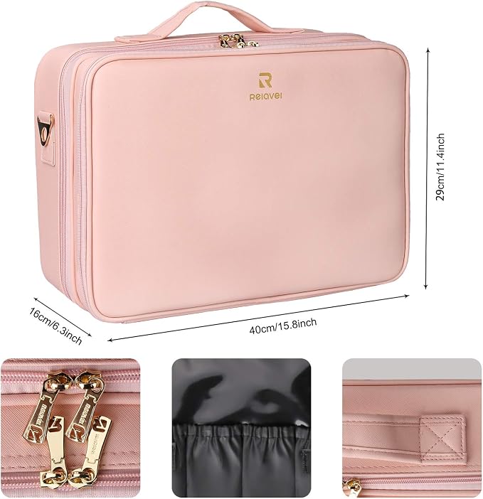 Relavel Makeup Case Large Makeup Bag Professional Train Case 16.5 inches Travel - Image 6