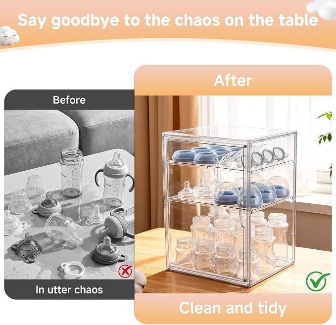 Baby Bottle Organizer, 3 Tiers Adjustable Clear Acrylic Baby Bottle Storage - Image 3