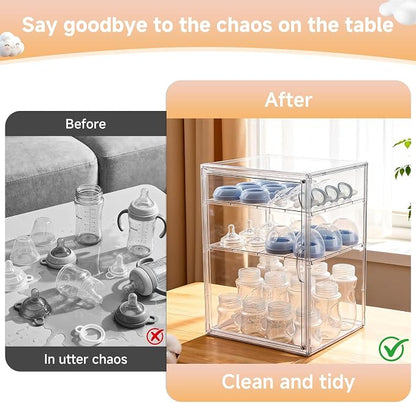Baby Bottle Organizer, 3 Tiers Adjustable Clear Acrylic Baby Bottle Storage - Image 3