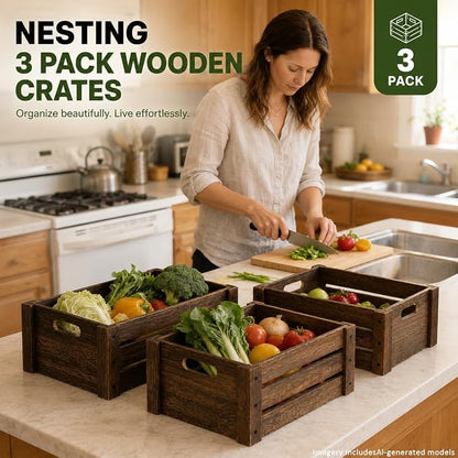 3 Pack Wooden Crates for Display Rustic Handmade Wood Crate for Storage | - Image 6