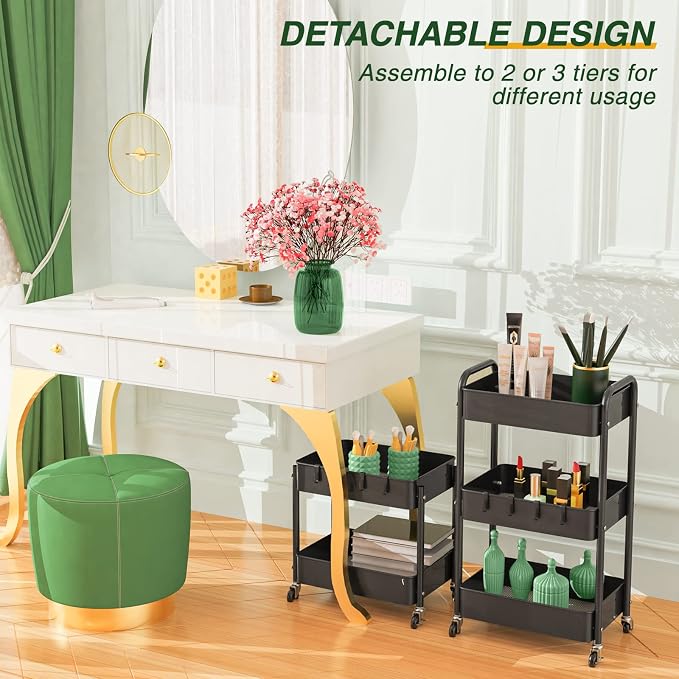 LEHOM 3 Tier Rolling Utility Cart, Metal Trolley Cart - Image 5