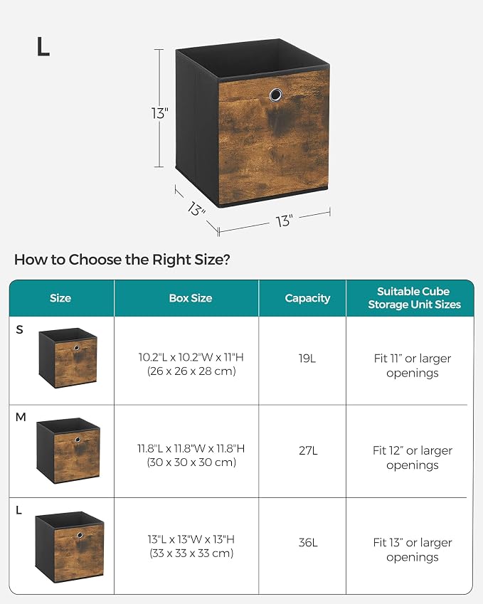 SONGMICS Storage Cubes, Foldable Fabric Storage Bins, Rustic Brown, URFB133B01 - Image 4