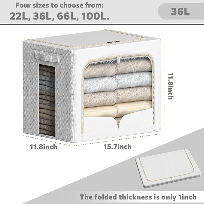 FHSQX 3 Pack Clothes Storage Bins Foldable Metal Frame Storage Box Stackable - Image 2