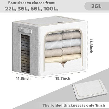 FHSQX 3 Pack Clothes Storage Bins Foldable Metal Frame Storage Box Stackable - Image 2