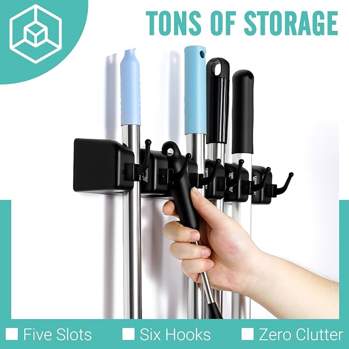 Broom and Mop Holder, Wall Mounted Organizer Mop and Broom Storage Tool Rack - Image 4