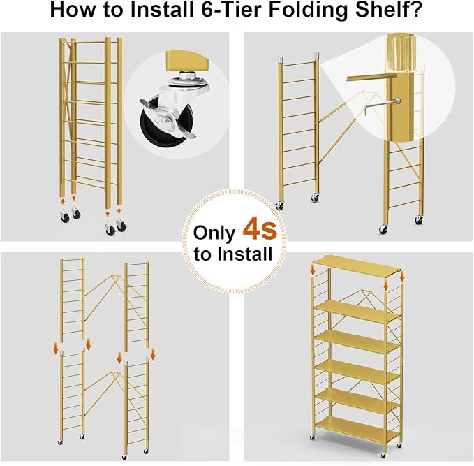 Himix 6 Tier Foldable Storage Shelves, Expandable Folding Bookshelf - Image 5