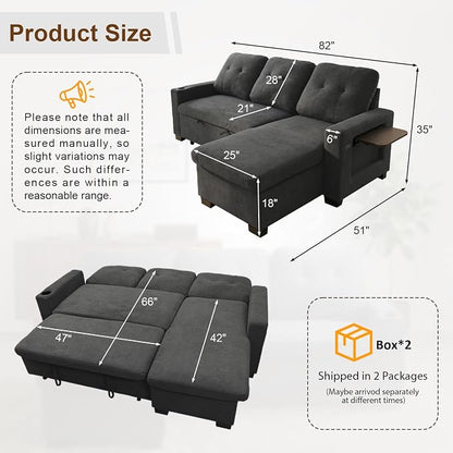 KCGKCG 82" L Shaped Sleeper Sofa Bed, Pull Out Couch Bed - Image 2