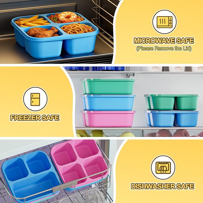 Canfanni 6 Pcs Snack Box Container Set, Reusable 3&4 Compartment Meal Prep - Image 5