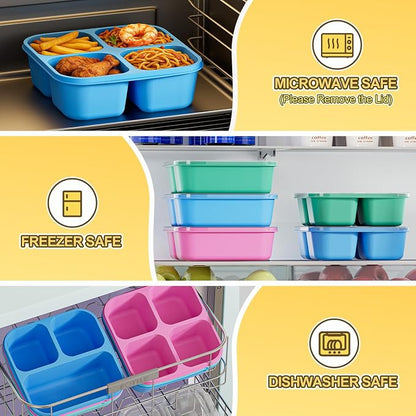 Canfanni 6 Pcs Snack Box Container Set, Reusable 3&4 Compartment Meal Prep - Image 5