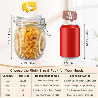 25oz Airtight Glass Jars with Lids, Beans & Spices - Image 2