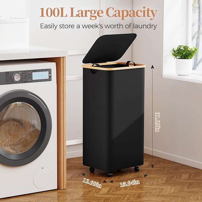 Yecaye 100L Large Capacity Laundry Hamper – Foldable Rolling Laundry Basket - Image 2