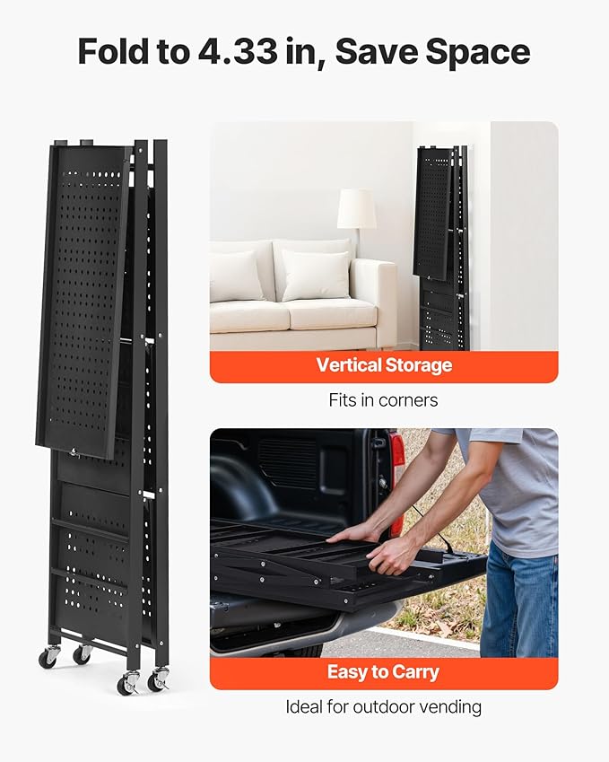 VEVOR 4-Tier Foldable Storage Shelf, 26W x 13D x 46H Inch Folding Metal Rack - Image 7
