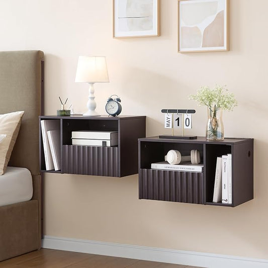 Modern Espresso Fluted Floating Nightstand by BuildHom