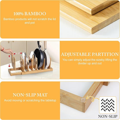 MinBoo Bamboo Expandable Pot Lid Organizer, Pot and Pan Organizer Drawer - Image 4