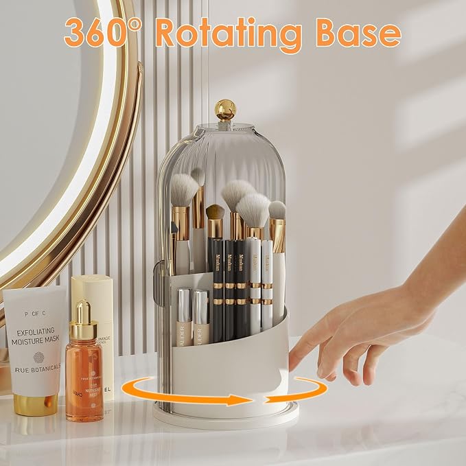 Makeup Brush Holder with Lid 360 Rotating Clear Dustproof Make Up Organizers - Image 3