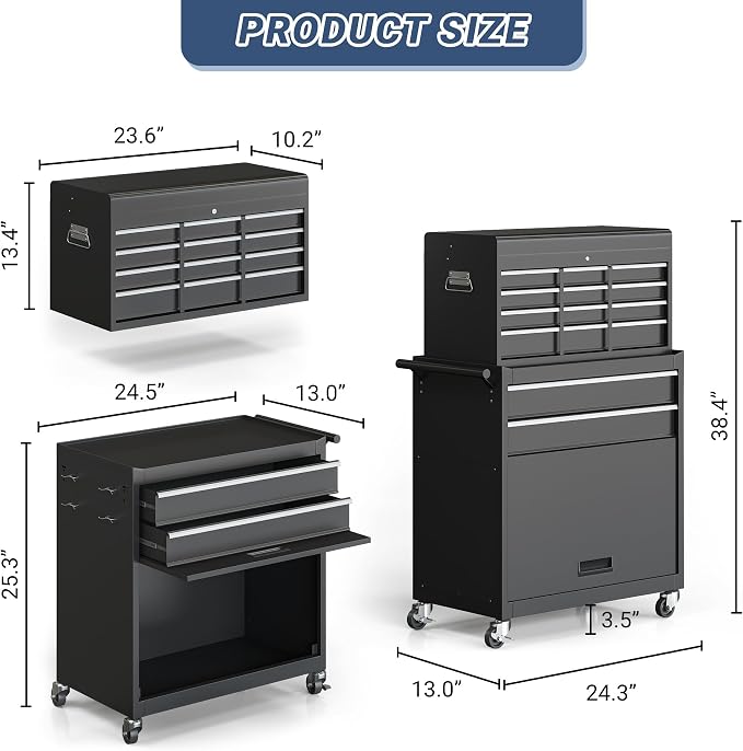 AirWire Tool Chest, 8-Drawer Large Rolling Tool Storage Cabinet - Image 3