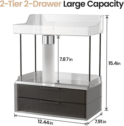 Delamu Bathroom Organizers and Storage, 2 Tier 2 Drawer Makeup Organizer - Image 2