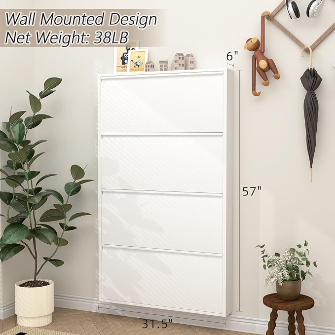 GREATMEET Shoe Rack for Closet, 6 Inch Slim Wall Mounted Shoe Cabinet, Narrow - Image 2