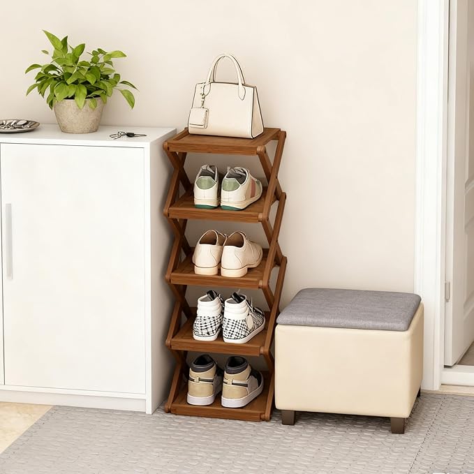 YYW Flat Bamboo Shoe Rack for Entryway, Installation-Free and Folding Vertical - Image 2