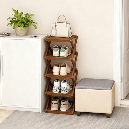 YYW Flat Bamboo Shoe Rack for Entryway, Installation-Free and Folding Vertical - Image 2