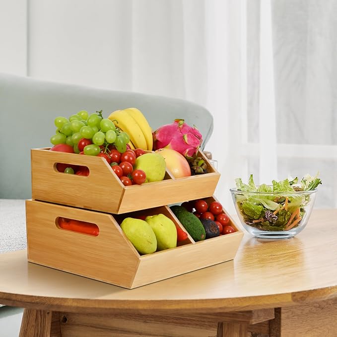 Ollieroo Bamboo Stackable Storage Bin, Pantry Organizer and Storage Baskets - Image 2