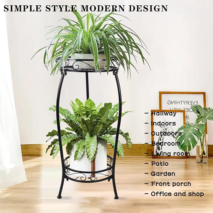 MOCORY Plant Stand Indoor Outdoor 2 Tier 25" Tall Metal Potted Holder Flower - Image 2