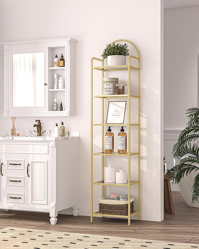 Hzuaneri Bookcase Bookshelf, Tempered Glass Bookshelves | Slim Shelving Unit - Image 7