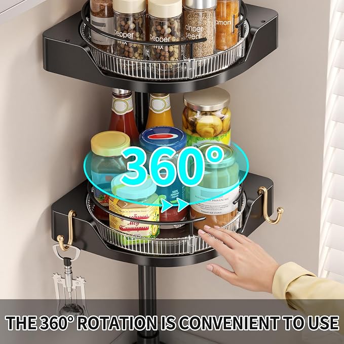 Standing Spice Rack Organizer, Counter Corner Double Tier Lazy Susan, Height - Image 3