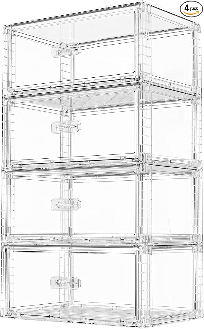 Vtopmart 4 Pack Large Clear Stackable Storage Drawers 23QT, Easily Assemble by Vtopmart