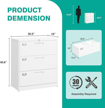 SISESOL 3 Drawer Lateral File Cabinet - Image 3