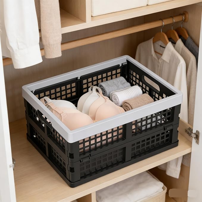 15L Plastic Collapsible Storage Crates, Folding Crates Storage Basket - Image 4