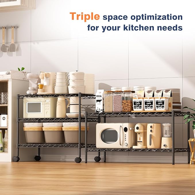 2 Tier Wire Shelf, Height Adjustable Design, 35.8"Wx17.7Dx19.6H, Lockable - Image 4