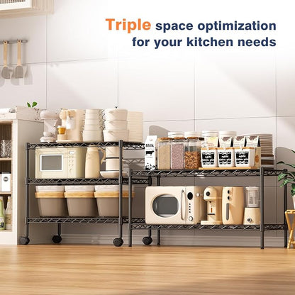 2 Tier Wire Shelf, Height Adjustable Design, 35.8"Wx17.7Dx19.6H, Lockable - Image 4