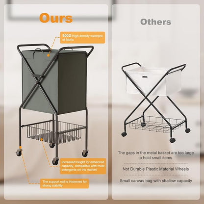 Laundry Basket with Wheels:88L Rolling Laundry Cart Foldable Metal Frame Dirty - Image 8
