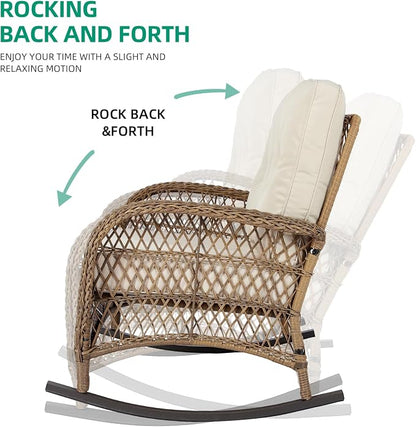VIVIJASON Outdoor Wicker Loveseat Rocking Chair, 2-Person Patio Rattan Double - Image 2