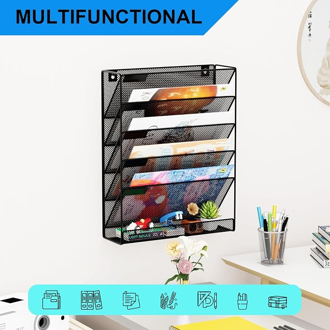 Wall File Organizer Holder Mesh Hanging Paper Document Holder, Vertical 6 - Image 6