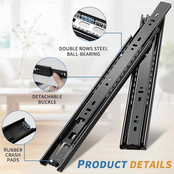 YENUO 5 Pairs 3-Fold Full Extension Drawer Slides Ball Bearing 10–24 Inch | - Image 5