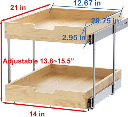 Wood Pull Out Cabinet Organizer 2 Tie 14" W x 21" D, Heavy-Duty Sliding Drawers - Image 2